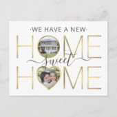 New Address Home Sweet Homeホワイト&金ゴールド3写真 案内ポストカード (正面)