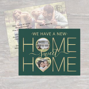 New Address Home Sweet Home Green & 金ゴールド3写真 案内ポストカード