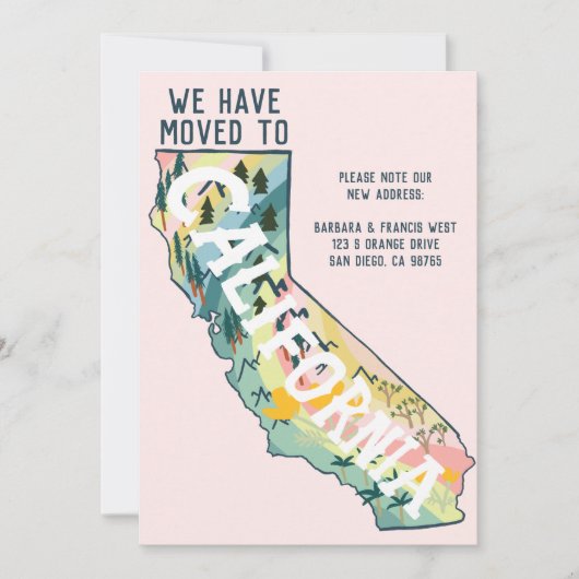 NEW ADDRESS Moved to California州マップ 招待状 (正面)