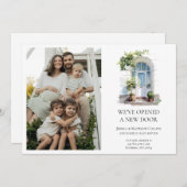 New Address White Watercolor Door Photo Moving 案内状 (正面/裏面)