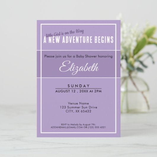 New Adventure Begins Purple Babyshower Invitation 招待状 (スタンド正面)