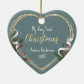 New Baby 1st Xmas Holly & Pine Gold Frame Photo  セラミックオーナメント (裏面)