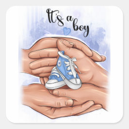 New Baby Announcement – Parents Holding Baby 👣 スクエアシール