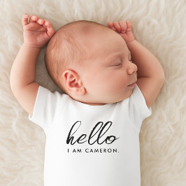 New Baby Arrival Announcement Hello Name ベビーボディスーツ