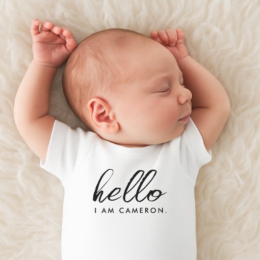 New Baby Arrival Announcement Hello Name ベビーボディスーツ