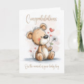 New Baby Boy Congratulations Teddy Bear Card カード (正面)