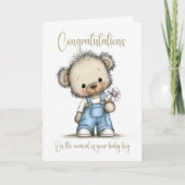 New Baby Boy Congratulations Teddy Bear Card カード (正面)