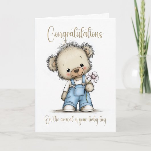 New Baby Boy Congratulations Teddy Bear Card カード (正面)