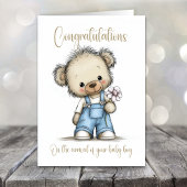 New Baby Boy Congratulations Teddy Bear Card カード