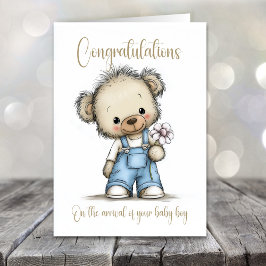 New Baby Boy Congratulations Teddy Bear Card カード