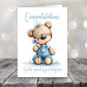 New Baby Boy Congratulations Teddy Bear Card カード