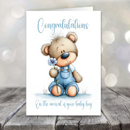 New Baby Boy Congratulations Teddy Bear Card カード