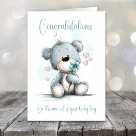 New Baby Boy Congratulations Teddy Bear Card カード