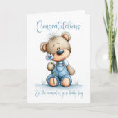 New Baby Boy Congratulations Teddy Bear Card カード (正面)