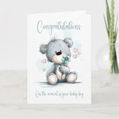 New Baby Boy Congratulations Teddy Bear Card カード (正面)