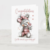 New Baby Girl Congratulations Teddy Bear Card カード (正面)