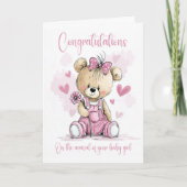 New Baby Girl Congratulations Teddy Bear Card カード (正面)