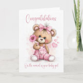 New Baby Girl Congratulations Teddy Bear Card カード (正面)
