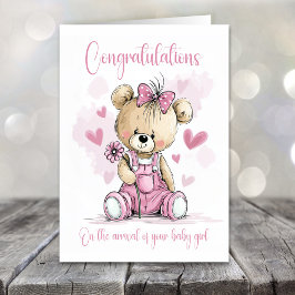 New Baby Girl Congratulations Teddy Bear Card カード