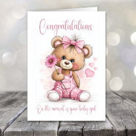 New Baby Girl Congratulations Teddy Bear Card カード