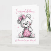 New Baby Girl Congratulations Teddy Bear Card カード (正面)