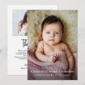 New Baby GIRL Photo Thank you Heart Modern Birth 案内状 (正面/裏面)