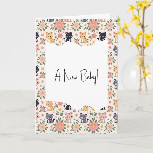 New Baby Jungle Cats and Flowers カード (黄色い花)