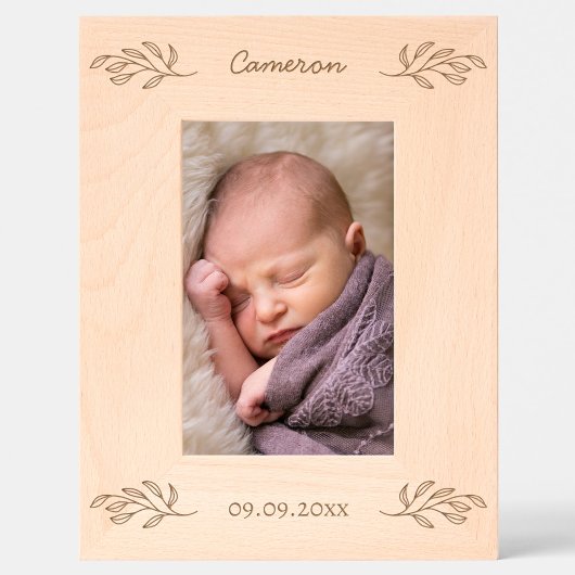 New Baby Personalized Name Date Botanical Leaves レーザー彫刻フレーム