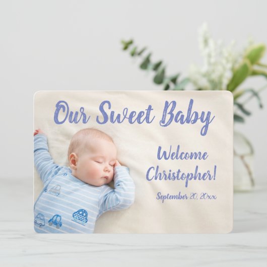New Baby Photo With Name Blue  案内状 (スタンド正面)