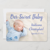 New Baby Photo With Name Blue  案内状 (正面)