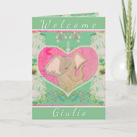 New Baby w/Elephant Folded Greeting Card カード (正面)
