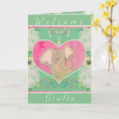 New Baby w/Elephant Folded Greeting Card カード (黄色い花)