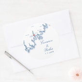 New Bedford MA Wedding Elegant Navy Blue Map ラウンドシール (封筒)