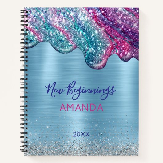 New beginning dusty blue purple drips large custom ノートブック (正面)