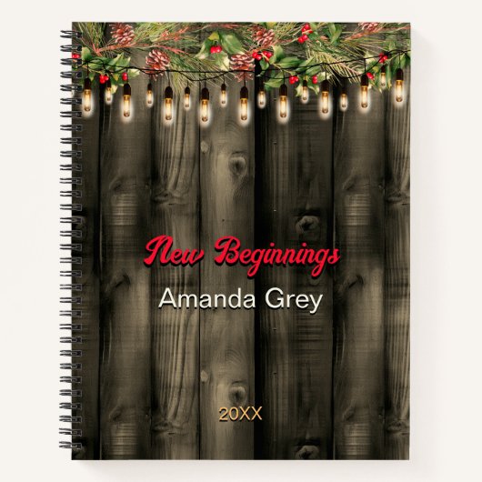 New beginning Rustic Country greenery lights large ノートブック (正面)