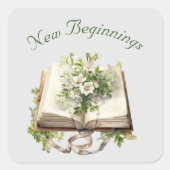 New Beginningsフローラオープンブック結婚ズ スクエアシール (正面)