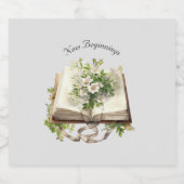 New Beginningsフローラオープンブック結婚ズ スパークリングワインラベル (シングルラベル)