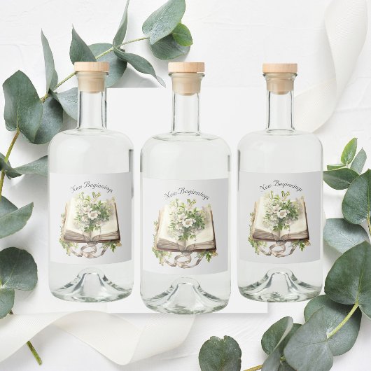 New Beginningsフローラオープンブック結婚ズ リキュールボトルラベル