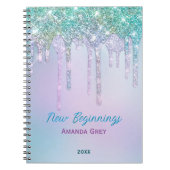 New beginnings Aqua Turquoise Drips monogram ノートブック (正面)