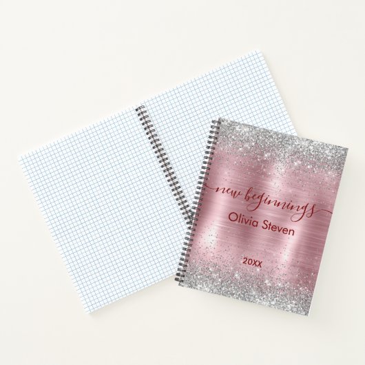 new beginnings blush silver faux glitter large ノートブック (内部)
