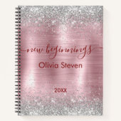 new beginnings blush silver faux glitter large ノートブック (正面)