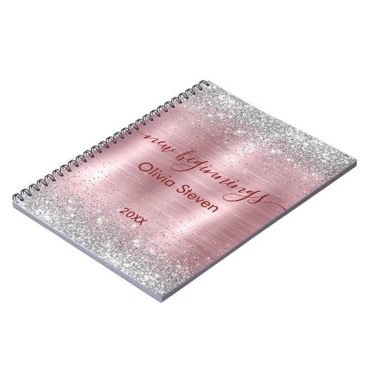 new beginnings blush silver faux glitter monogram ノートブック (左側)