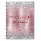 new beginnings blush silver faux glitter monogram ノートブック (正面)