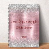 new beginnings blush silver faux glitter monogram ノートブック