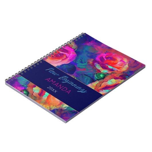 New beginnings colorful bright flowers custom ノートブック (左側)