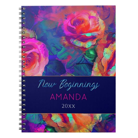 New beginnings colorful bright flowers custom ノートブック (正面)