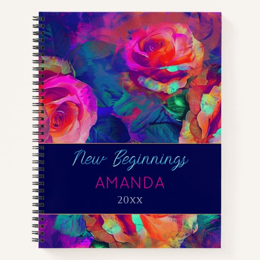 New beginnings colorful bright flowers large ノートブック (正面)