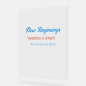 new beginnings couple wedding name date blue retro アクリルサイン (傾斜)