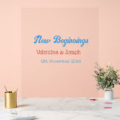 new beginnings couple wedding name date blue retro アクリルサイン (ウェディング)