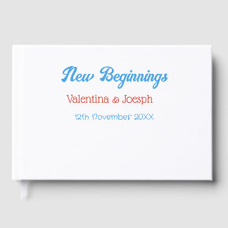 new beginnings couple wedding name date blue retro ゲストブック